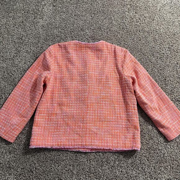 J. Jill Jacket Womens Medium Tall Orange Tweed Boucle Collarless Button Lined - Picture 3 of 10
